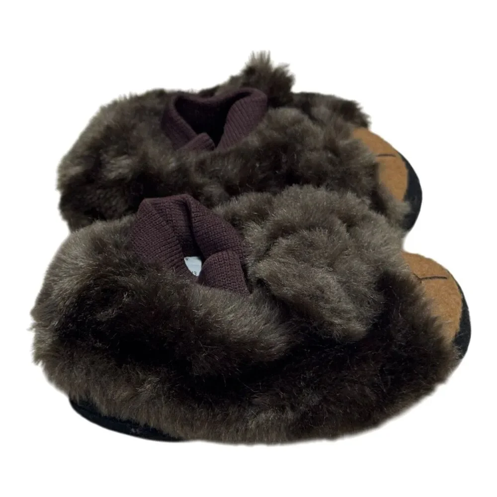 L.L. Bean Toddler Animal Paws Bear Slippers Sz 3-4 Faux Fur Paw Sole Cozy Indoor